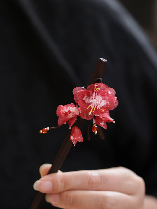 Hairpin In Red Plum With Simulated Snow Design