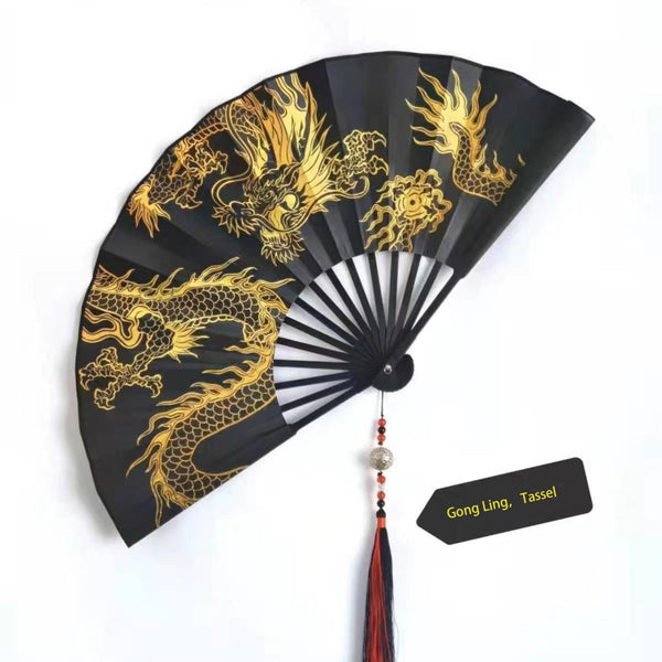 Folding Hand Fan in Golden Dragon Design